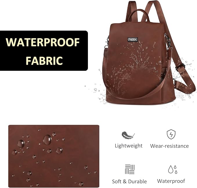 Fmeida Backpack Purse for Women PU Leather Anti Theft Backpack for Travel Convertible Fashion Daypack Brown