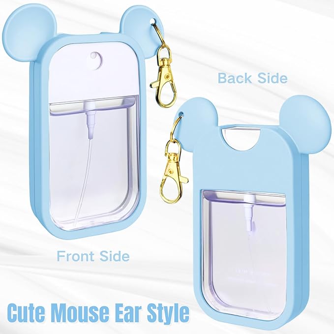 Mouse Design Silicone Case Compatible with Touchland Hand Sanitizer Spray 1 fl oz, Silicone Protective Case Holder with Keychain for Power Mist and Glow Mist, Blue