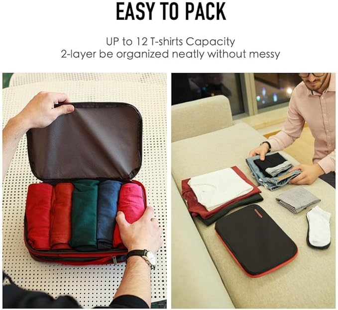 Bee Nesting Waterproof Compression Packing Cubes 5/6/8 sets, Large Travel Packing organizers for Carry on Luggage, 2 Sides Expandable Storage Bags (Dark Green, G5set)