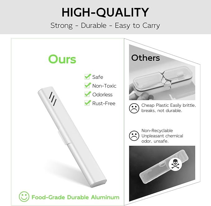 Travel Toothbrush Case, 2Pack Portable Toothbrush Holders, Durable Aluminum Toothbrush Storage Box, Small Breathable Manual Toothbrush Container for Traveling, Camping, Business Trip - Sliver