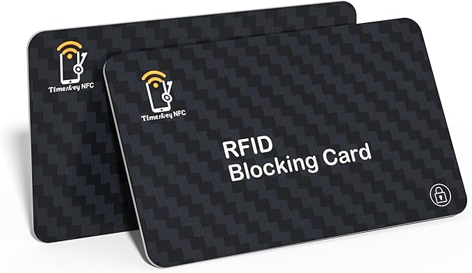 Timeskey NFC 2 RFID Blocking Cards, Contactless NFC Bank Debit Credit Card Protector Blocker, Anti Theft Blocking Wallet Protector,The Original Security Card for Men or Wome