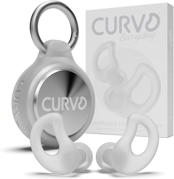 CURVD Everyday Earplugs + Case Clip Bundle, the Perfect earplug for Sleep, Travel, Noise Sensitivity/canceling + Case Clip Package Portable Waterproof Container & Silicone Sleeve for Ear Plugs(Cloud)