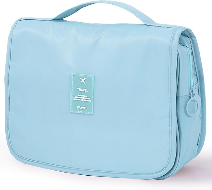 Travel Toiletry Bag for Women, Hanging Toiletry Bag with Multi-Pockets, Toiletry Bag for Traveling Easy Clean, Travel Organizer Bag Sky-blue