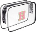 Clear Toiletry Bag,Portable Travel Toiletry Bag,Chenille Letter Cosmetic Bag with Zipper,Waterproof Makeup Bag,Cosmetic Storage Organizer for Women Men,Travel Essentials (Black,H)