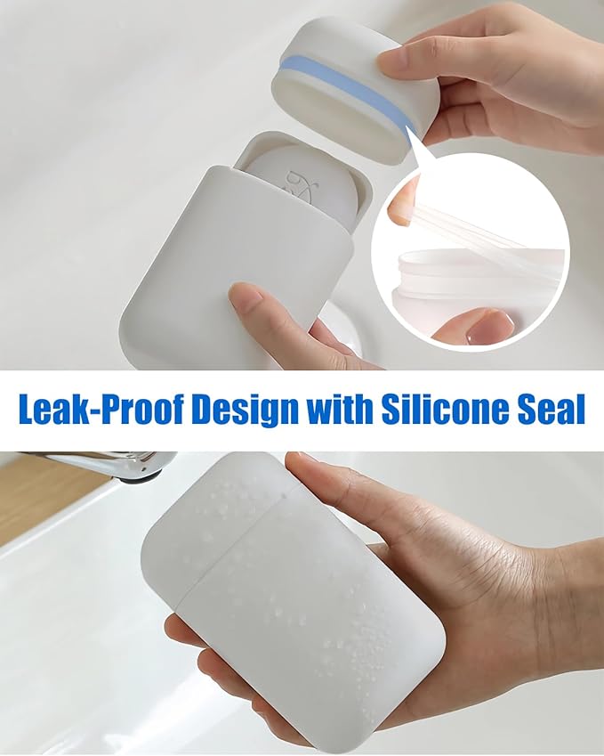 Minimalist Travel Soap Case with Removable Draining Tray, Compact Leak-Proof Travel Soap Container with Silicone Seal, Gray, 1 Pack