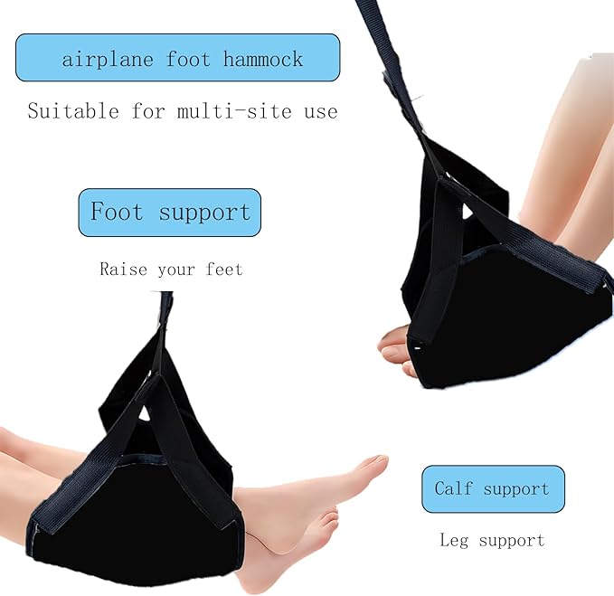 Airplane Foot Hammock for Plane Travel Ajustable Foot Rest for Plane Comfort Sling Airplane Gadgets for Adult Long Fling,Plane Travel Essentials (Lush Black)