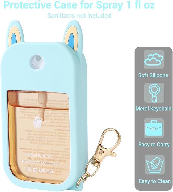 2 Pack Silicone Case for Touchland Hand Sanitizer Spray – Protective Soft Cover with Keychains for 1 FL OZ/30 mL(Blue&Pink)