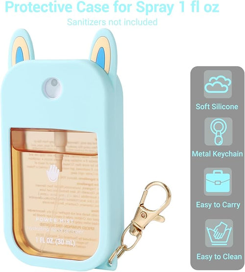2 Pack Silicone Case for Touchland Hand Sanitizer Spray – Protective Soft Cover with Keychains for 1 FL OZ/30 mL(Blue&Pink)