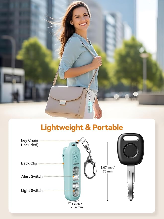 TECKNET Personal Safety Alarm 135dB with SOS Strobe Light for Women - Rechargeable& IPX4 Waterproof Running Lights with Clip On Torch & Low Battery Notice, Safety Siren for Running, Travel Kids, Blue