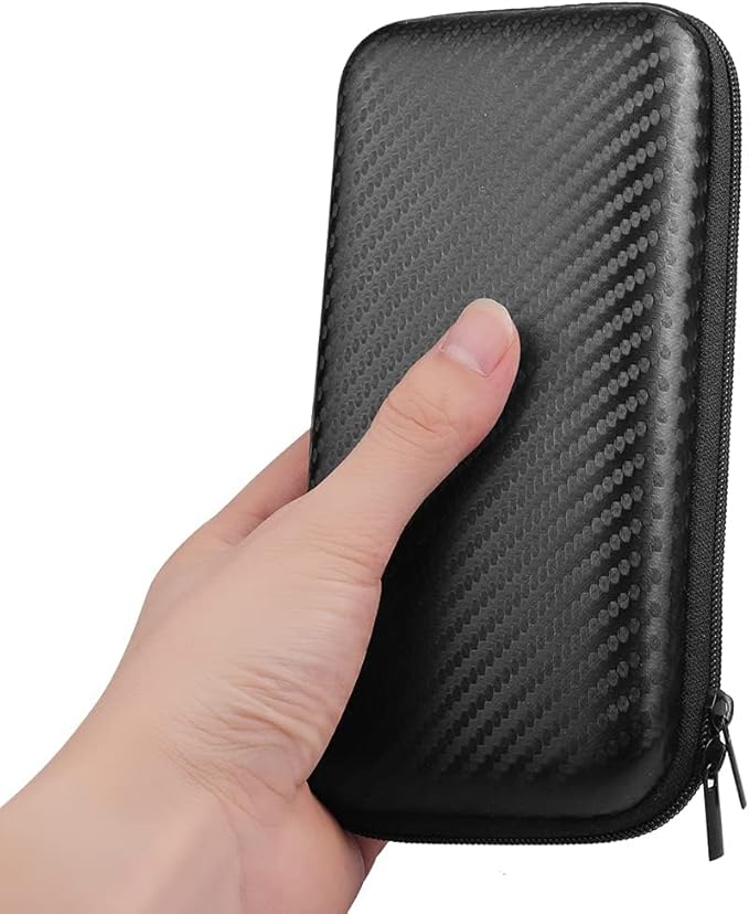 iMangoo Travel Essential Electronics Organizer Pouch Charger Case, Shockproof Dual Zipper Power Bank Cables Tech Accessories Purse, Men & Women Travel Must Have Storage Bag, 6.5x3.2x1 inch Fiber Black