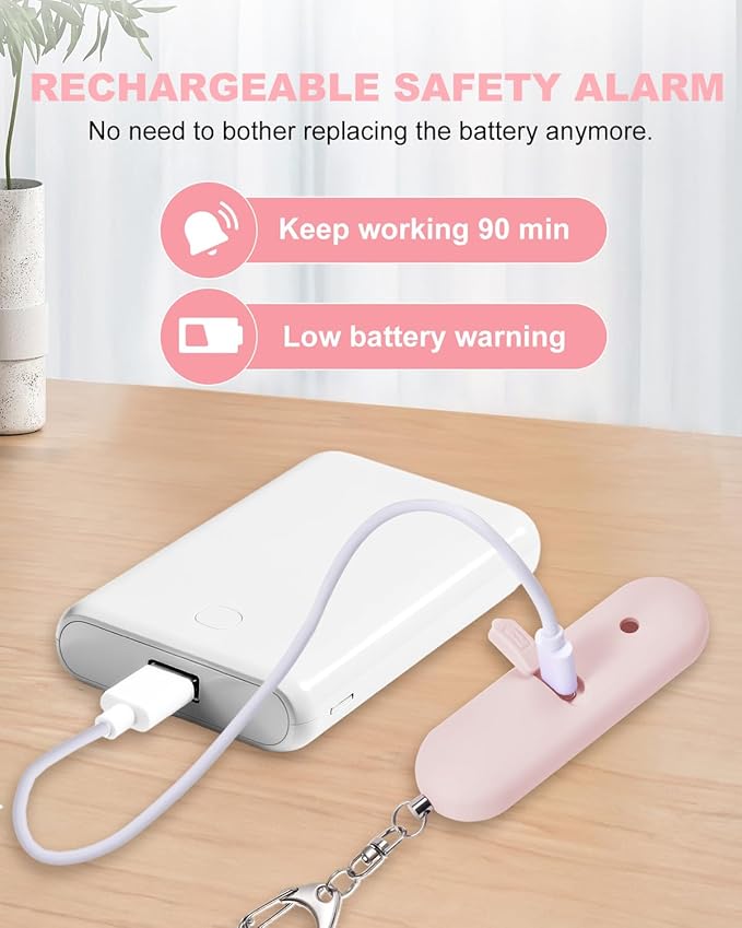 Personal Safety Alarm for Women - Waterproof Rechargeable Security Alarm - 140dB Extra Loud Siren with SOS Strobe Light - Self Defense Keychain for Women Girls Teens Seniors(Pink)