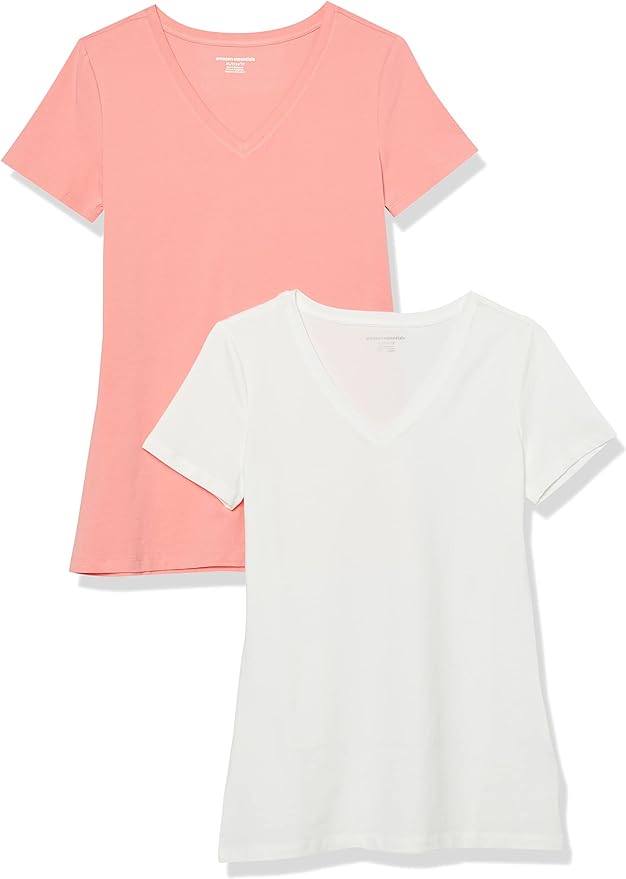 Amazon Essentials Women's Regular-Fit Short-Sleeve T-Shirt (Crewneck and V-Neck Options), Multipacks
