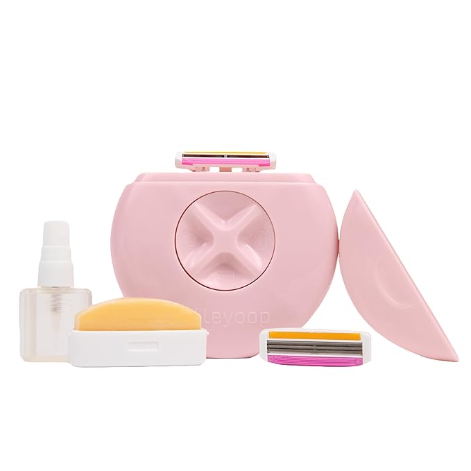 Alleyoop Portable Travel Razors For Women - On-the-Go Mini Triple-Blade Razor & Shaver - Clean & Close Shave with Moisturizing Bar & Refillable Spray Bottle - Gentle for All Skin Types (Dusty Pink)