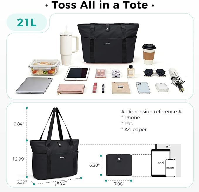 Ceneda Foldable Tote Bag for Women, Lightweight Work Bag with Dual Inner Cup Holders, Daily Handbag for Travel, Gym, Grocery | 40oz Tumbler Holder, Well-organized, Portable, Durable, 21L Large Capacity, Beach/Shopping/Trips, Ideal Gift for Her