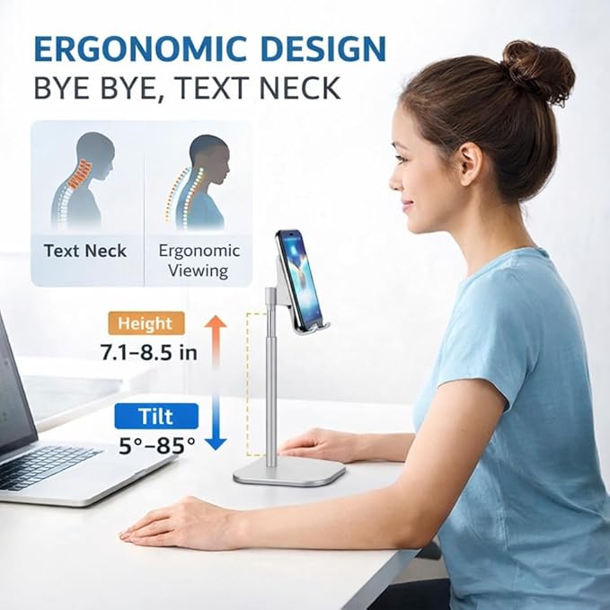 Mizi Cell Phone Stand - Adjustable Angle & Height Desk Phone Holder Dock Compatible with iPhone 17/16/15 Pro Max, Samsung Galaxy, iPad, Switch & All Smartphones (3.5–10 Inch) - White