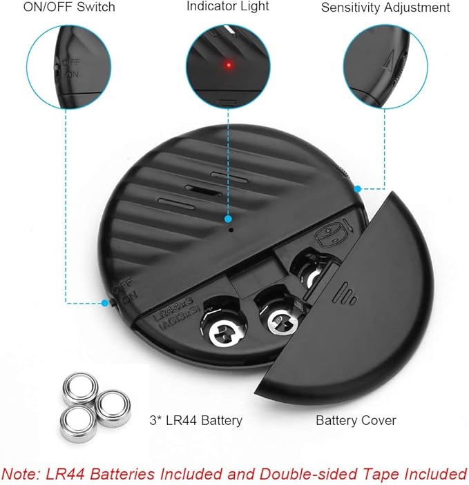 WSDCAM Ultra-Slim Glass Break Detector - 125dB Alarm, Vibration Sensor for Home Security - 4 Pack - Black