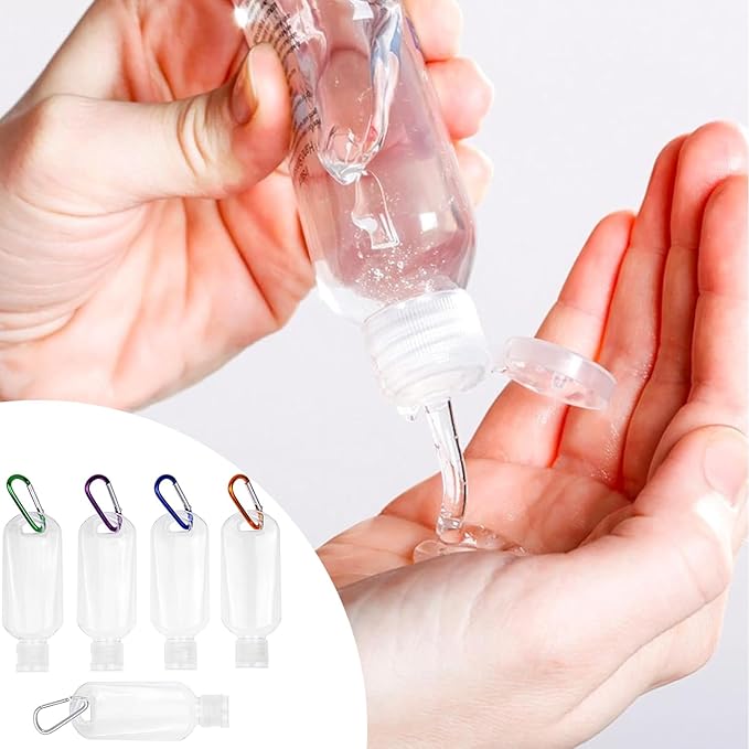 5 Pcs Refillable Travel Bottles Hand Sanitizer Travel Size Holder with Keychain Portable Empty Plastic Bottles Leakproof Squeeze Containers with Clip for Home Office Outdoor