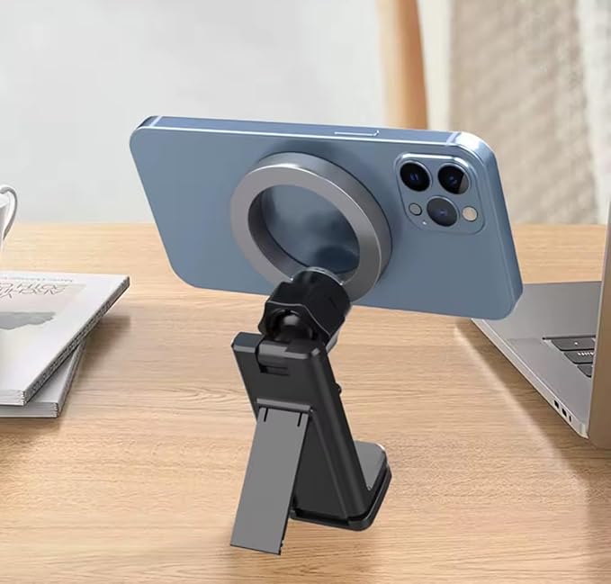 Travel Phone Holder – Clip Mount for Airplane Seat, Luggage Handle & Desk – Universal Foldable Magnetic Stand for iPhone, Car, Rail & Kitchen Use