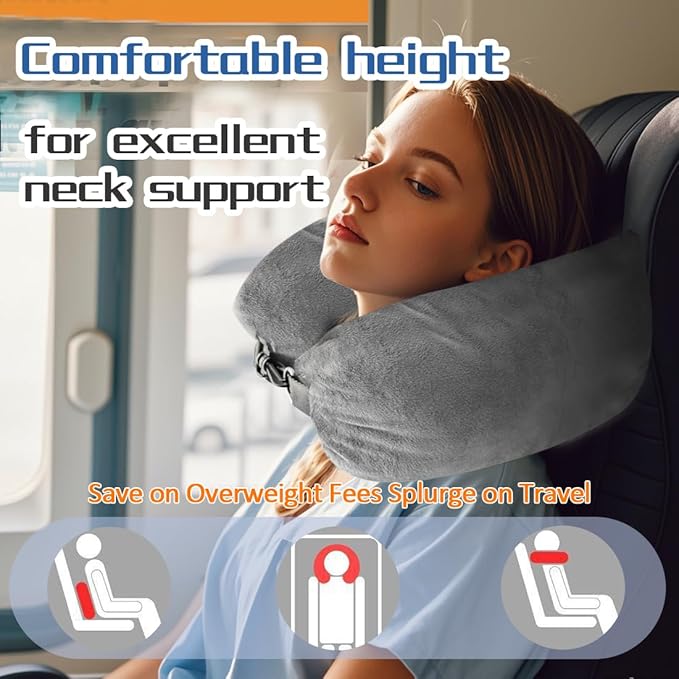 2-Pack Stuffable Travel Neck Pillow, Velvet Travel Pillow for Extra Luggage, Stuffable Pillow with Adjustable Neck Size, Travel Essentials,Packable Airplane Travel Pillow, No Filler