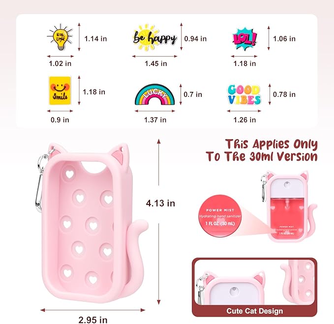 Cat Silicone Case for Touchland Hand Sanitizer Spray with Keychain, Compatible with Power Mist & Glow Mist 1 FL Oz/30ML for Touchland Case, with Charms Accessory Cute Travel Cover Sleeve Pink