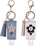 2 Packs Hand Sanitizer Keychain Holder, Portable Leather Mini Hand Sanitizer Gel Holder Keychain Travel Size Bottle (Blue 、White)