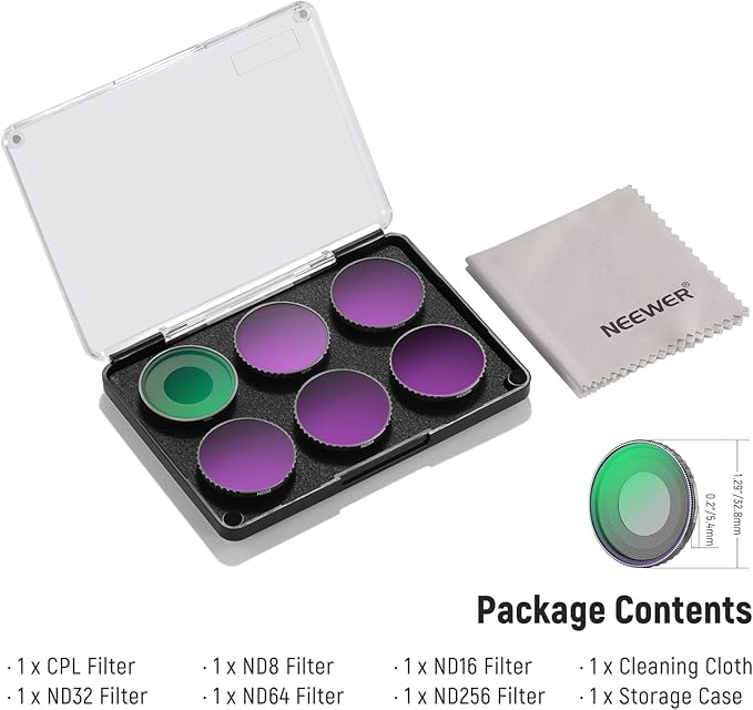 NEEWER 6 Pack ND Filter Set Compatible with DJI Osmo Action 5 Pro/Action 4, Multicoated HD Optical Glass CPL + ND8 + ND16 + ND32 + ND64 + ND256 Action Camera Lens Neutral Density Accessories, FL-N70