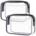 TRODANCE Clear Toiletry Bag, 2 Packs TSA Approved Water resistant Travel Organizer, Airport Airline Travel Essential Carry On Makeup Cosmetic Bags for Women, Black - 2 packs
