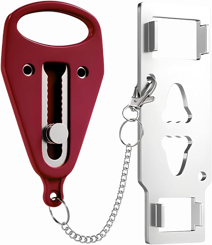 Portable Door Lock for Travel – Hotel Door Locks for Travelers Security – Door Safety Lock from Inside for Home & Apartment – Travel Locks for Hotel Rooms – (Red)