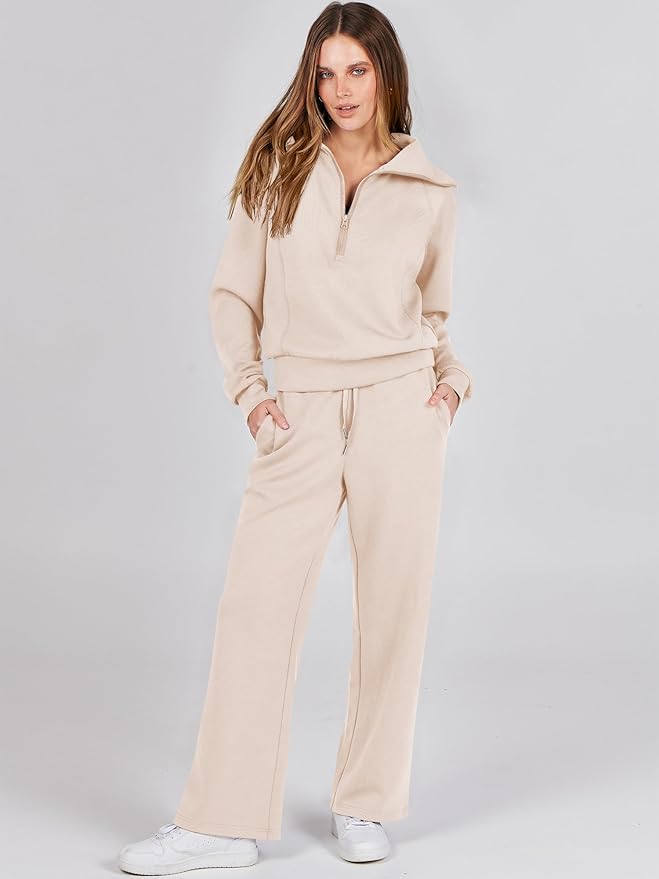 ANRABESS Women 2 Piece Outfits 2025 Fall Fashion Airport Wide Leg Pants Lounge Set Leisure Travel Vacation Clothes Sweatsuits