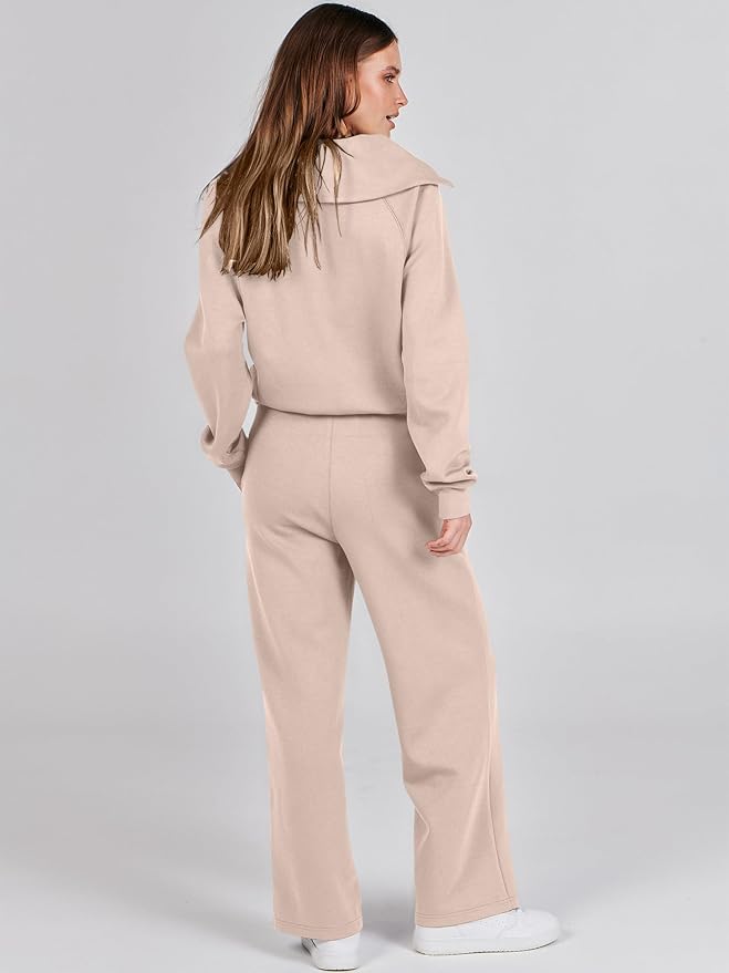 ANRABESS Women 2 Piece Outfits 2025 Fall Fashion Airport Wide Leg Pants Lounge Set Leisure Travel Vacation Clothes Sweatsuits