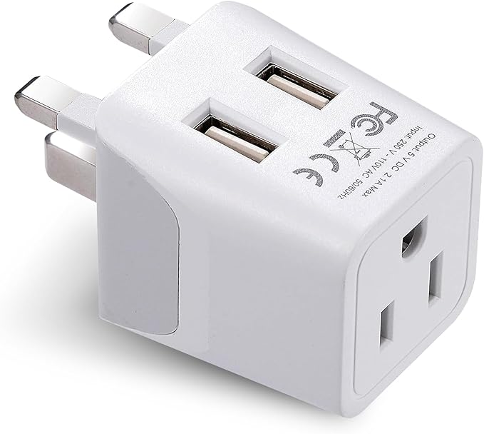 Ceptics Type G Travel Adapter - Canada to UK, Ireland & UAE Grounded Plug Adapter with Dual USB Ports for Electronic Devices (CTU-7)