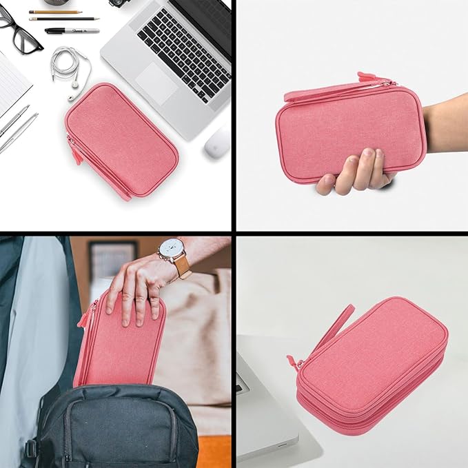 CAAORDKSO Travel Electronics Organizer, Waterproof Cable Organizer Bag, Accessories Storage Case Pouch for Cable, Cord, Charger, Phone, Power Bank, Earphone (Dark Pink, Medium)
