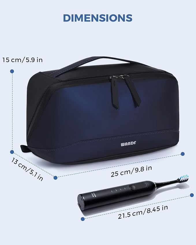 WANDF Toiletry Bag for Men, PU Leather Dopp Kit with Detachable Waterproof Hanging Pouch and Wet Pocket (Navy Blue)