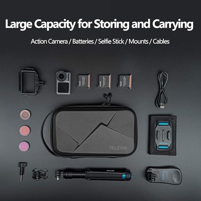 TELESIN Carry Case Waterproof Hard Carrying Bag for GoPro Max Hero 13 12 11 10 9 Insta360 X5/X4/X3 Ace Pro 2 Go Ultra DJI Osmo Action 6/5pro/4/Pocket 4 3/Nano EDC Tech Pouch Camera Accessories