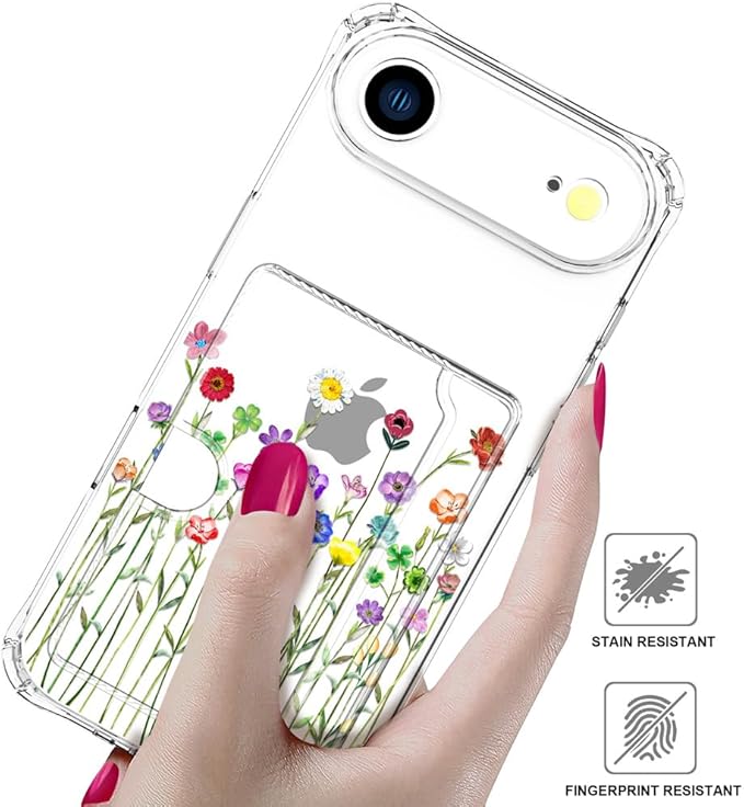 Compatible with iPhone 17 Air Case Card Holder for Women Cute Design,Wallet Phone Cases Transparent Cool Kawaii Protective (Clear Flower Floral Bouquet)