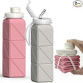 BEAUTAIL Collapsible Water Bottles 20.6oz 2 Pack, Silicone Foldable Portable Travel Water Bottle, BPA-Free Reusable Leakproof for Travel Camping Hiking Cycling Yoga Sports Outdoor (Pink+Starlight)