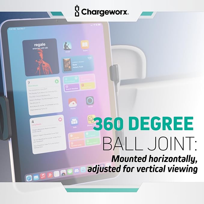 CHARGEWORX Airplane Tablet Holder for Tray Table, Universal Phone & Tablet Mount with 360° Rotation, Foldable Travel Phone Holder for Airplane, Train & Car, Compatible with iPad, Kindle & Smartphones