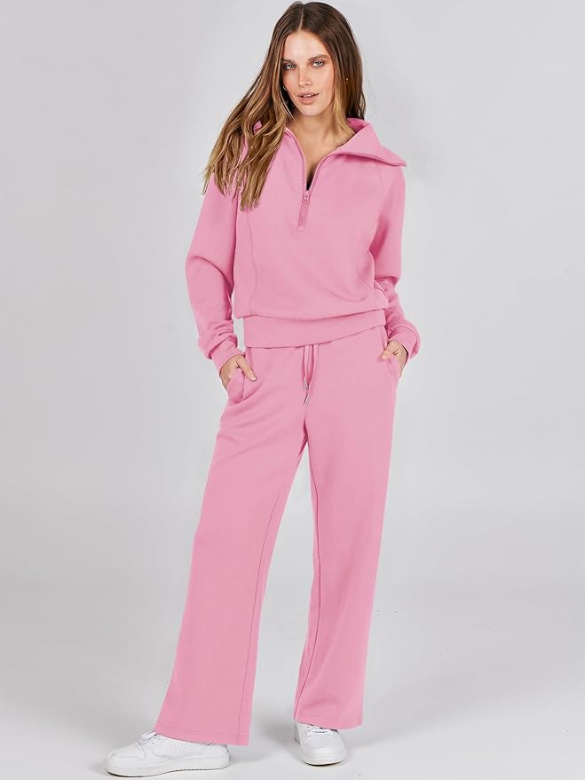 ANRABESS Women 2 Piece Outfits 2025 Fall Fashion Airport Wide Leg Pants Lounge Set Leisure Travel Vacation Clothes Sweatsuits