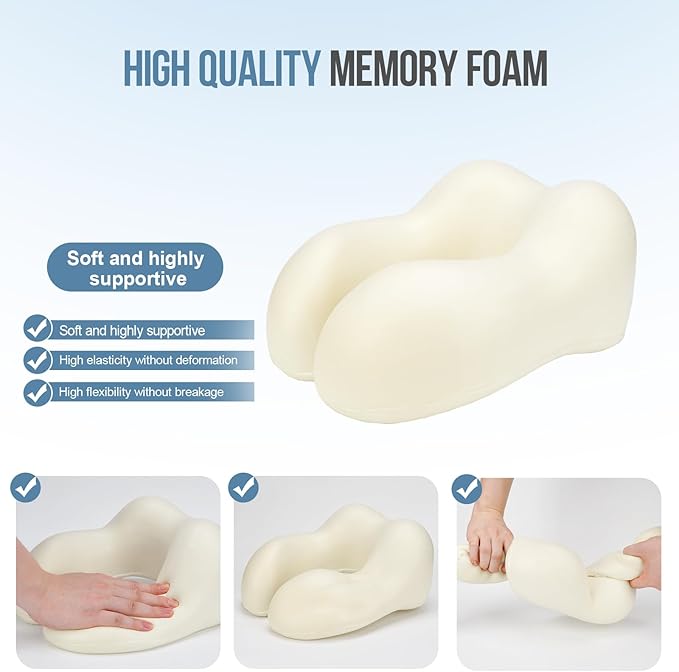 Travel Neck Pillows for Airplanes Memory Foam Neck Pillow for Traveling Adjustable Travel Pillow for Sleeping, Airplane,Train, Car with Eye Mask, Earplugs, Carry Bag