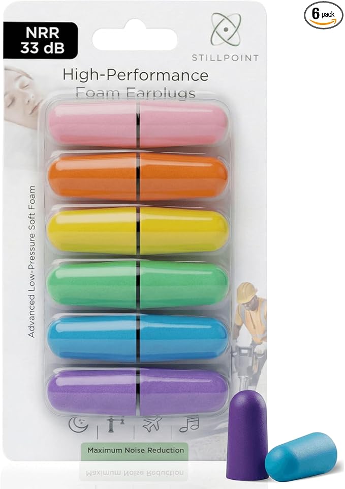 Happy Hippo Soft Foam Earplugs, 33 dB NRR, 6 Pair 12 Ear Plugs, Maximum Protection for Sleeping; Silence Snoring, Airplanes, Airports, Power Tools, Phone Conversations, Loud Work Environments (Neon)