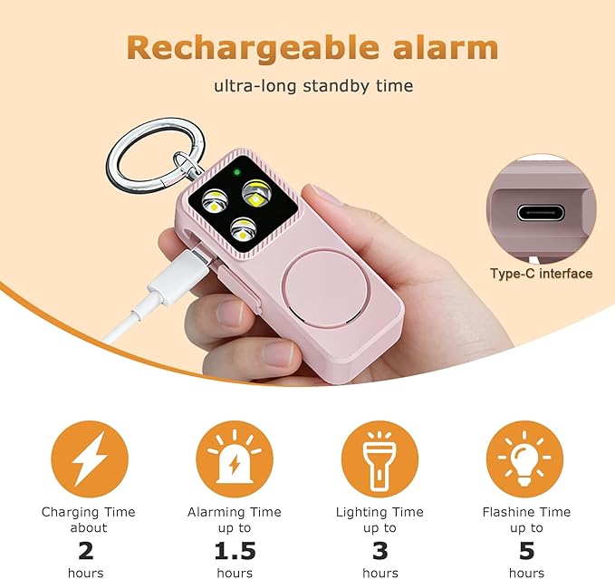 Keychain Personal Safety Alarm for Women, Rechargeable 150dB Alarm with Strobe Light, Pull Pin Emergency Siren for Walking, Running, Night Out, Parking Lots, Travel and Everyday Carry
