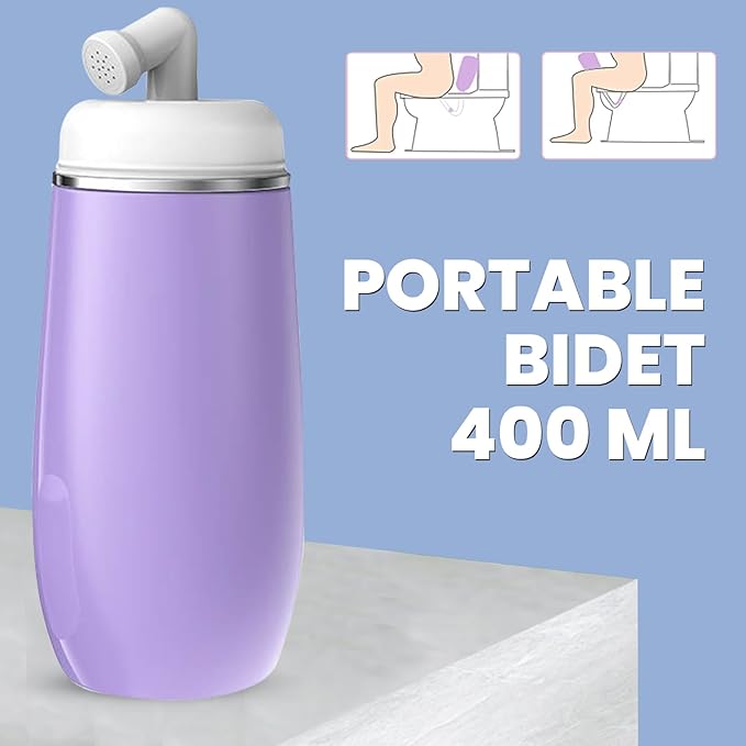Portable Bidet for Travel - Friendly Handheld Personal - Peri Bottle - with 400ml Capacity, Convenient & Leakproof Design for Personal Hygiene Cleaning - Portable Bidet for Women and Men. (Purple)