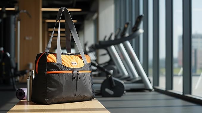 GOX Ultra Light Foldable Packable Tote Bag Weekender Crossbody Duffel Nylon for Women Small Travel Tote under Seat Shoulder Bag on Plane Extra Large Bag with Zipper (Black&Orange)