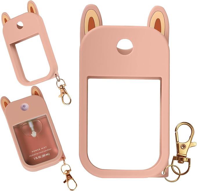 Cute Ear Silicone Case Compatible with Touchland Hand Sanitizer Spray (Fit for 1 FL.OZ), Protective Case with Keychain, Hand Sanitizer Holder(Beige)