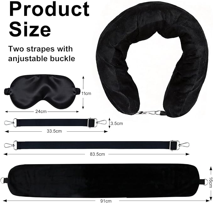 Stuffable Travel Neck Pillow with Light-Blocking Sleep Mask, Fillable Airplane Neck Pillow for Clothes, Soft Velvet Neck Support with Strap