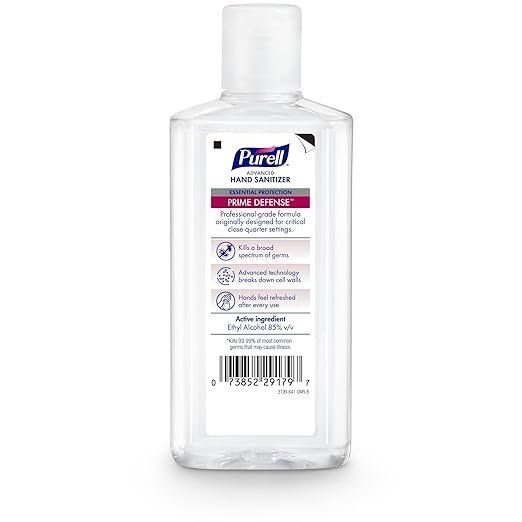 PURELL PRIME DEFENSE Advanced Hand Sanitizer, 85%, Maximum Strength Formula, 4 fl oz Travel Size Bottles (Pack of 6), 3499-04-EC