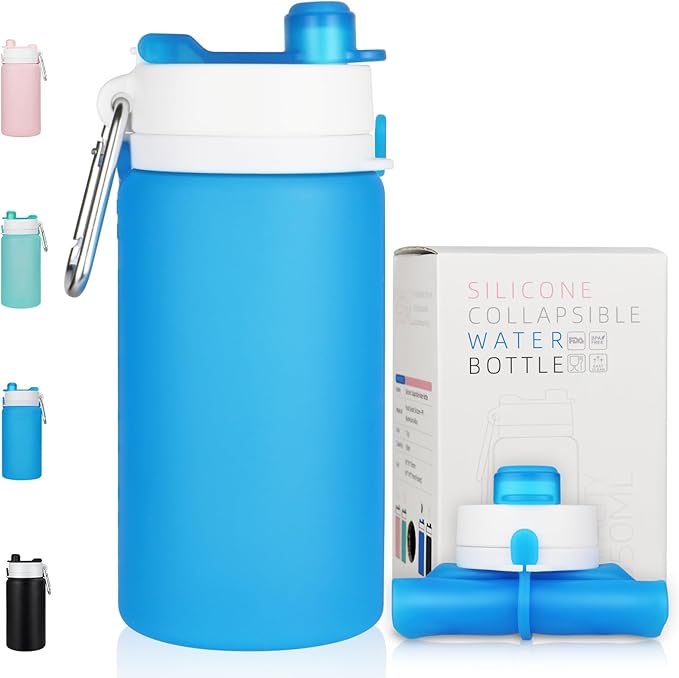 PLTCAT Collapsible Foldable BPA Free Reusable Lightweight Leak-Proof Travel Silicone Water Bottle for Travel, Gym, Hiking, Office, Camping