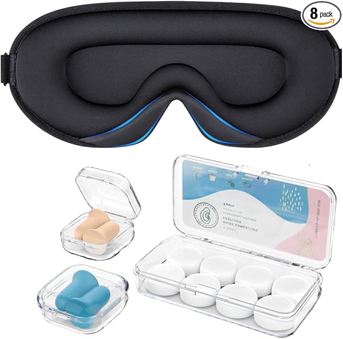 Silicone Earplugs - Ultra Soft Foam Earplugs - Sleep Eye Mask for Men Women, Upgraded 3D Hollowed Design, Value Pack–for Sleeping, Snoring, Travel, Airplanes, Shift Work，32dB Highest NRR