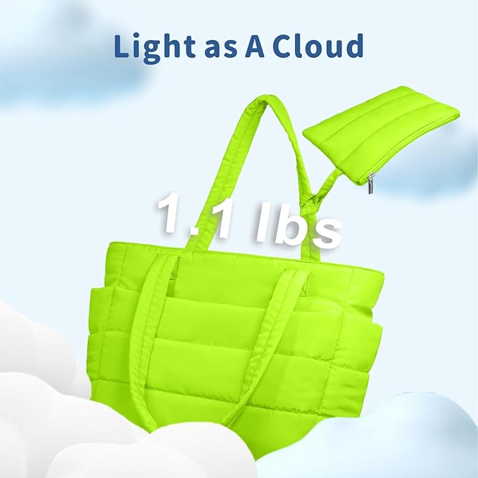 TOPDesign Puffer Tote Bag for Women, Lightweight Puffy Handbag with Compartments, Quilted Shoulder Bag for Work, Travel, Gym