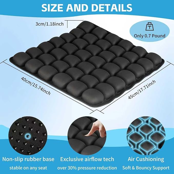 Sondour Travel Seat Cushion, Airplane Cushion Long Flight, Airplane Gadgets Inflatable Seat Cushions, Portable Airline Cushion With Air Pump, Wheelchair Cushions; Pressure Relief Seat Cushion-2 Black